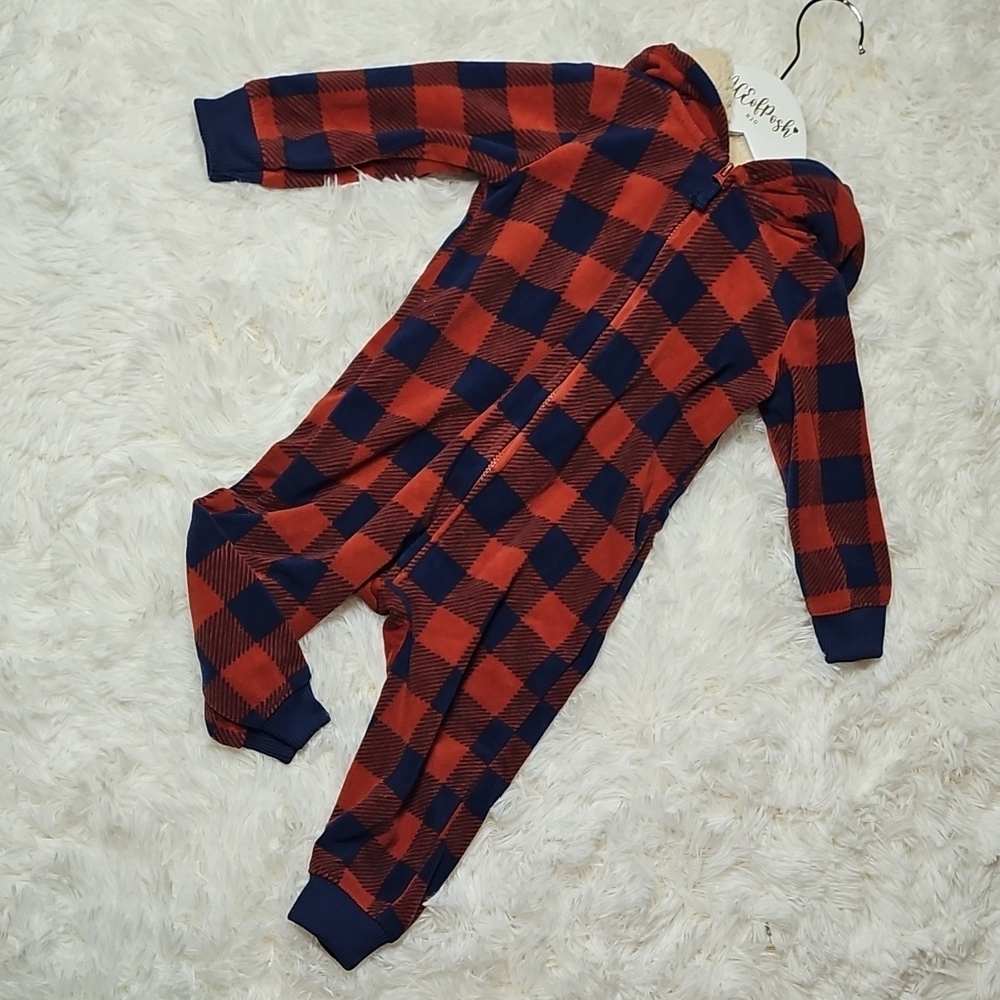 Carter's Red and Blue Plaid Hooded Onesie